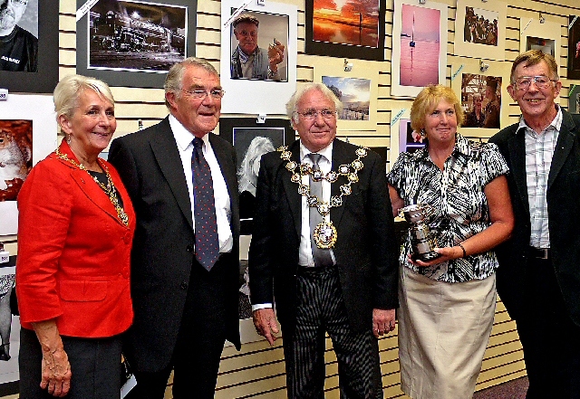 The winners with the Mayor and Mayoress: Mayoress Brown, Bernard Fisher (winner Beginners Print Category), Mayor Godson, Ruth Green, (winner, Beginners Digital Image), Mike Davis (winner Advanced Print)