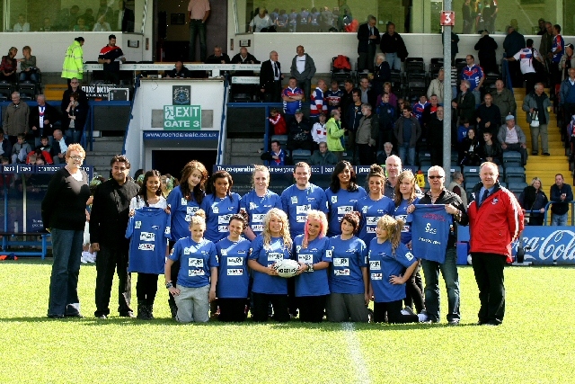 Hollingworth Business and Enterprise College Year 9 girls' rugby league team at the Rochdale Hornets V Oldham Roughyeds match