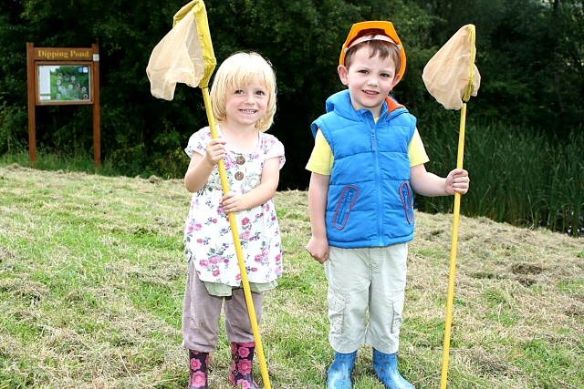 Daniel Rhodes (3) and Lily Clyde (3) armed with their nets ready for the pond dip