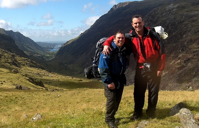 Robin Griffith, Network and Infrastructure Manager and Terry Gilligan, Senior Network Support Engineer, walking and camping in Snowdonia 