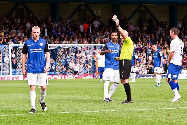 Bury v Rochdale<br \>Nicky Adams walks as he is shown the red card