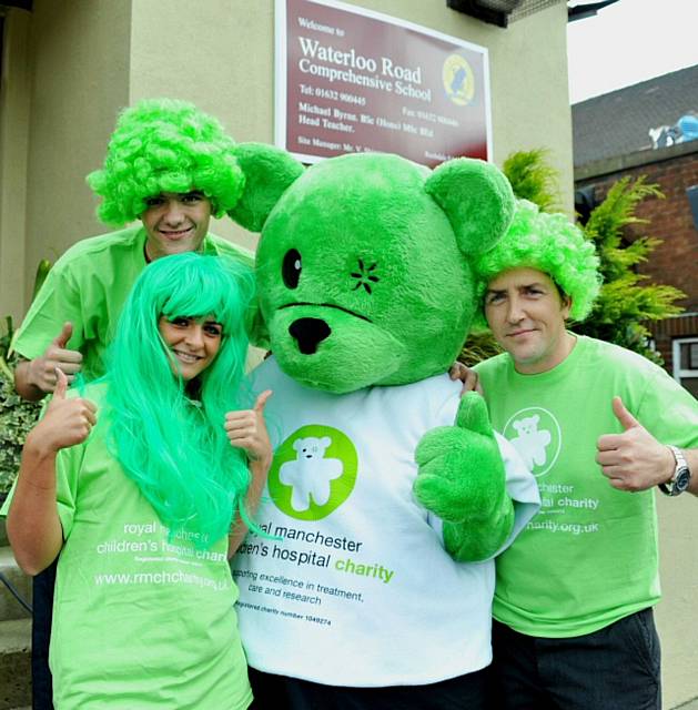 Jason Done, Rebecca Ryan and George Sampson, donned green wigs to launch Ryman’s Be Seen in Green Day