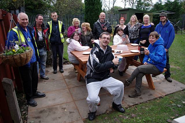 Cotton Fold residents with volunteers and staff