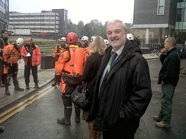 Peter Rawlinson from Rochdale Council with the Environment Agency and Colin Sykes from the BBC