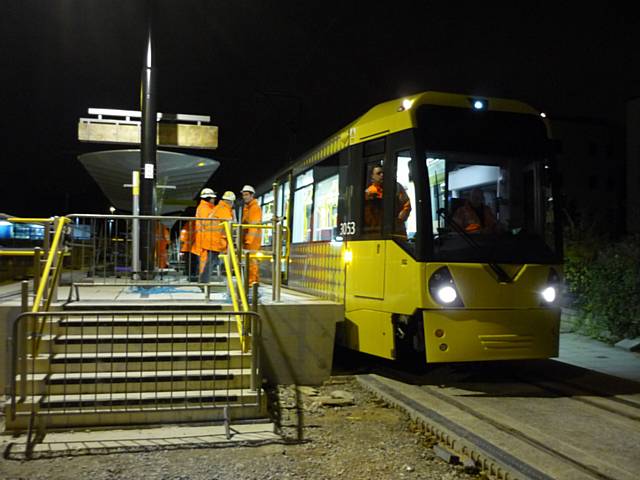 First Metrolink tram at Maclure Road Stop
