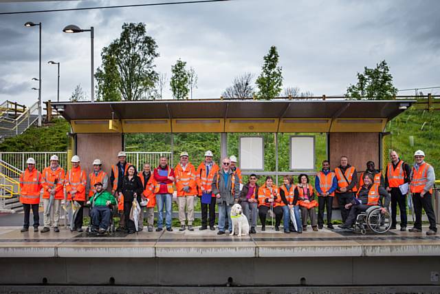 Members of the Disability Design Reference Group with TfGM officials during a site visit to the new Oldham Metrolink line