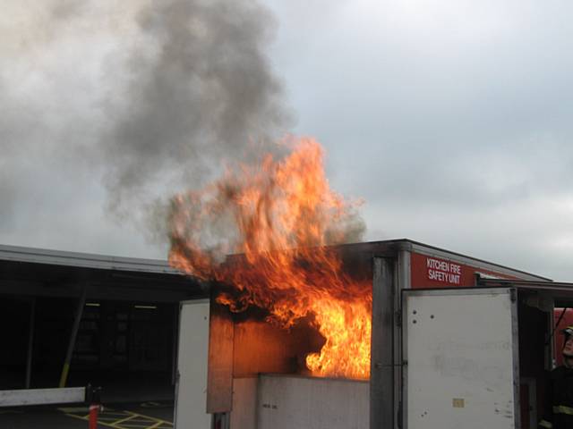 Fire Service set fire to a kitchen demo unit