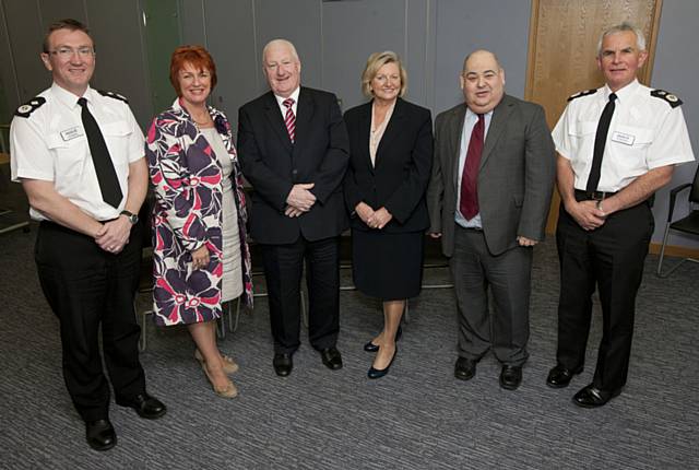 DCC Ian Hopkins, Chief Executive Barbara Spicer, Chairman Cllr Paul Murphy, Vice Chair Christine McGawley JP, Exective Director Russell Bernstein, Chief Constable Sir Peter Fahy