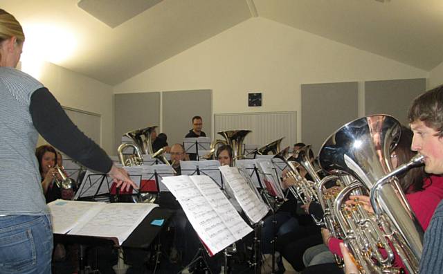 Milnrow Band in rehearsal just before the competition