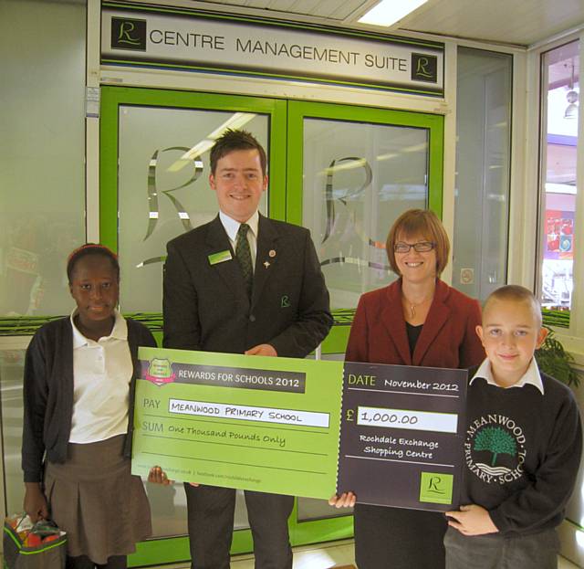 Meanwood Primary School - Cheque collected by Head Teacher Sue Halliday and pupils Giselle and Sean