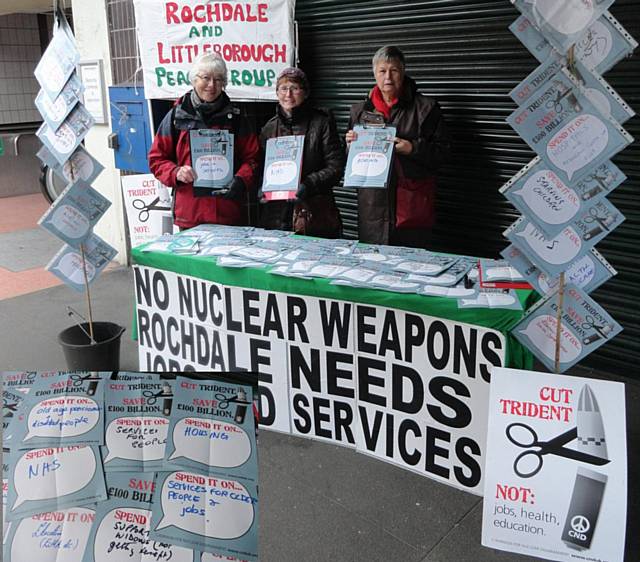 Rochdale and Littleborough Peace Group members at the stall in the walkway on Saturday 3 November 2012
