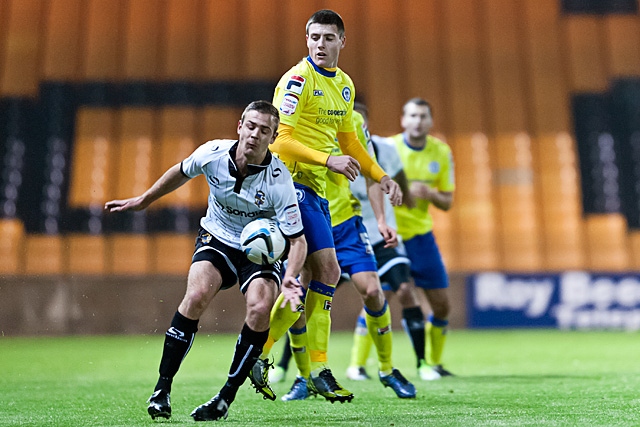 Bobby Grant challenges<br \>Port Vale v Rochdale