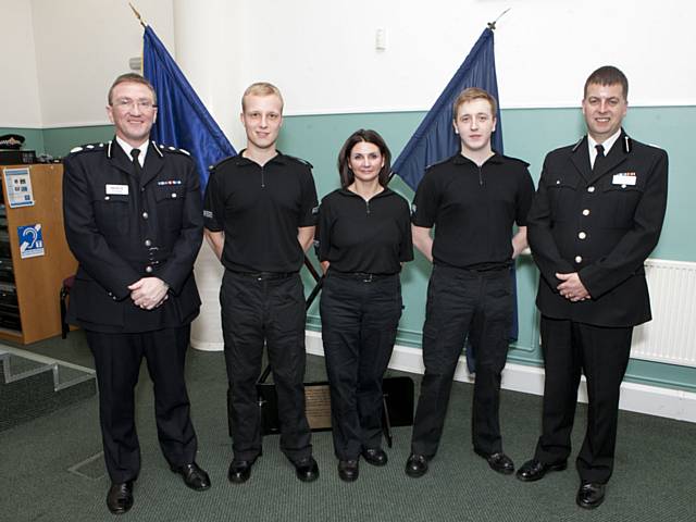 Ian Hopkins far left, Martin Reynolds, Tracy Ainsworth-Wrigley, James Schofield and Chief Officer Paul Whittam 