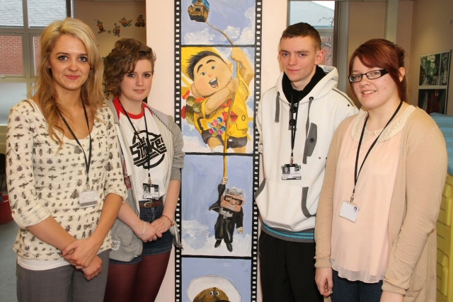 Art teacher Stephanie Green with  students Maryanne Royle, Lewis Parkinson and Kayleigh Scullian 