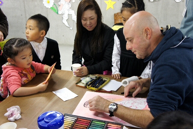 Geoff Read working with some of the evacuees from Fukushima