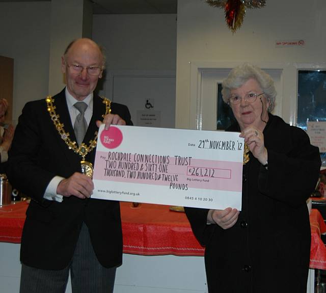 Rochdale Connections Trust celebrating its 15th anniversary and the Mayor, Councillor Jim Gartside had a surprise in store as he handed over a cheque from the Big Lottery Fund for £261,212