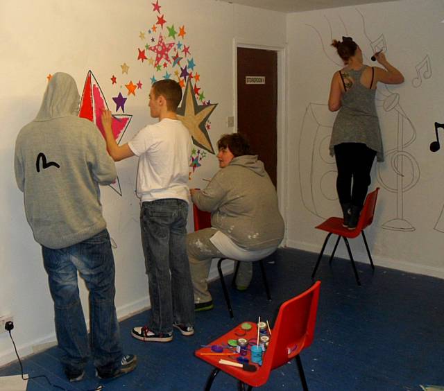 The group of unemployed youngsters aged who redecorated the main hall at Brookside Community Centre in Alkrington