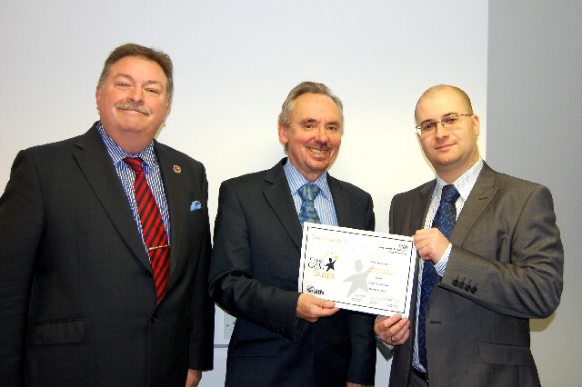 Joint 1st Place Winner - David Edwards, Acting Chair, presents Matthew Dearden with his Going for Gold Stars award, along with nominator Les Webb.