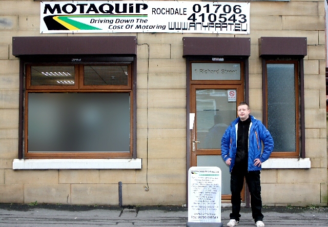 Motaquip Rochdale Manager, Alec Schofield, outside his business on Richard Street