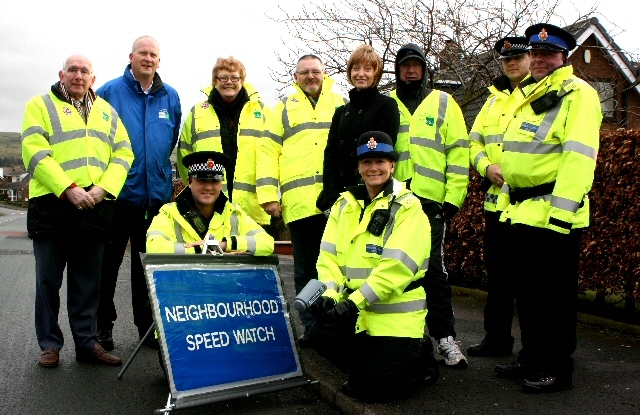 Residents and police launching the pilot scheme in Milnrow