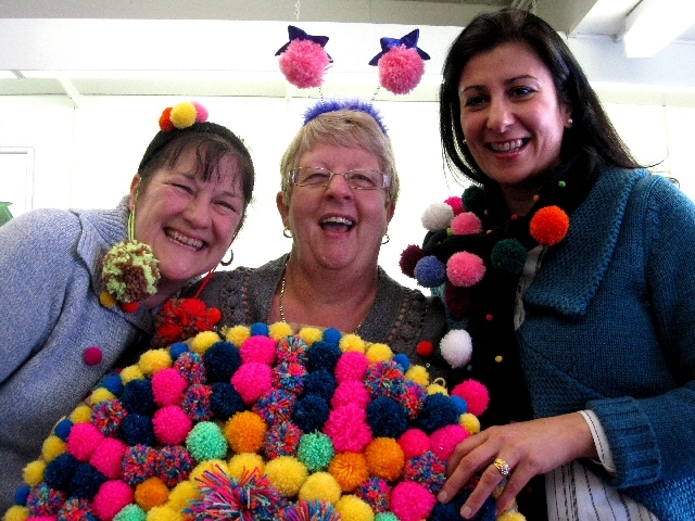 Julie Clegg, Margaret Robinson and Nighat Naheed showing off their Giant Bobble