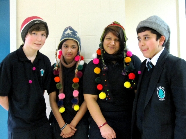 Oulder Hill Pupil’s from left to right, Connor Taberner, Aroosa Hussain, Zaira Ansari and Saqib Hussain showing their support for Bobble Day