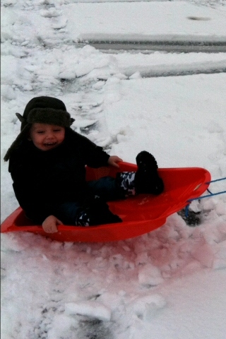 Thomas Dixon, 2, sledging in Whitworth