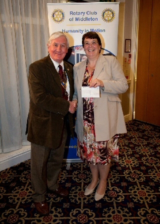 Rotary Club of Middleton President John Brooker with St John's Thornham headteacher Beryl Morgan