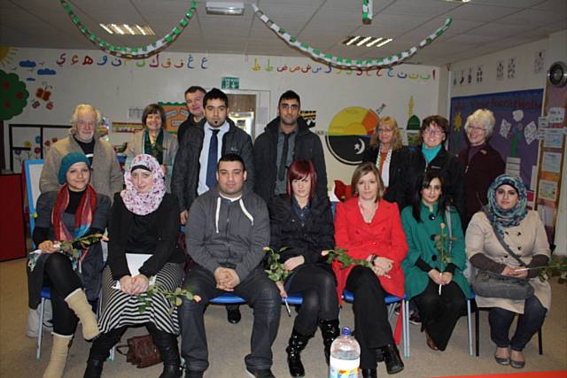 Members of the Palestine Solidarity Campaign with the guest speakers