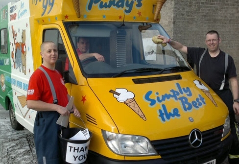 An ice-cream van at the car wash