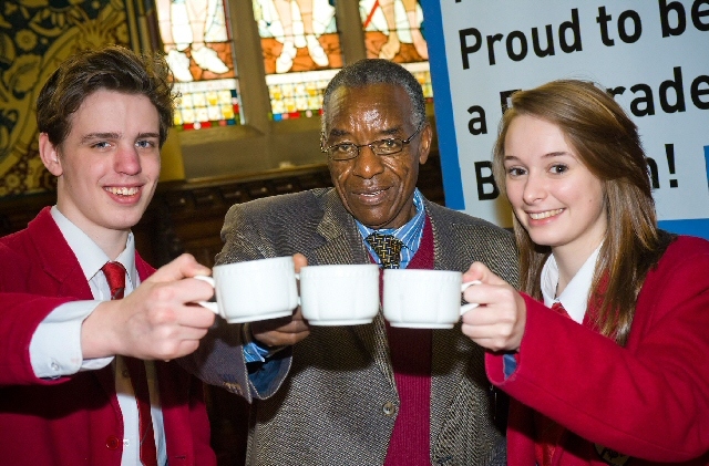 Joseph Hargreaves & Jess Timperley from Beech House School with Joseph Cheruiyot