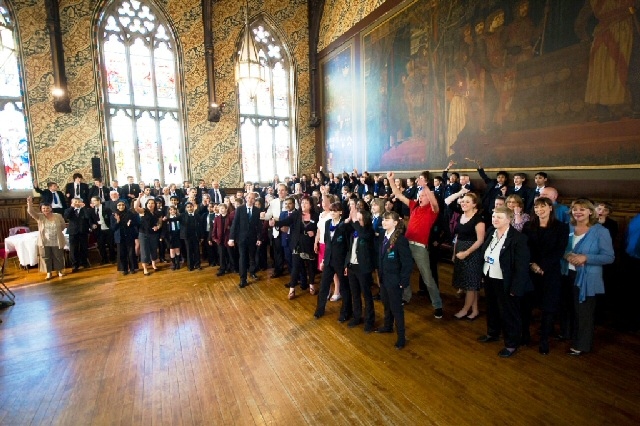 Young people in the Great Hall in Rochdale Town Hall backing the Portas Pilot bid