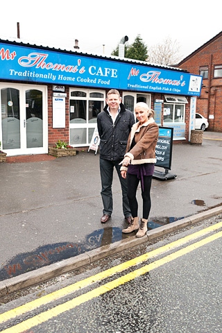 Mr Thomas's owner Simon Pilkington and manager Donna Hale point at the problem yellow lines