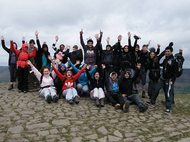 Rochdale Sixth Form College students at the top of Mam Tor, Castleton, Peak District