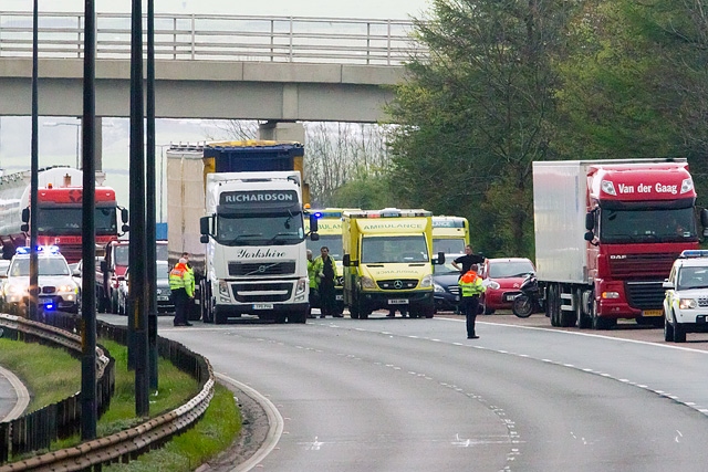 Very severe congestion on M62 (J20/21) due to accident blocking westbound carriageway