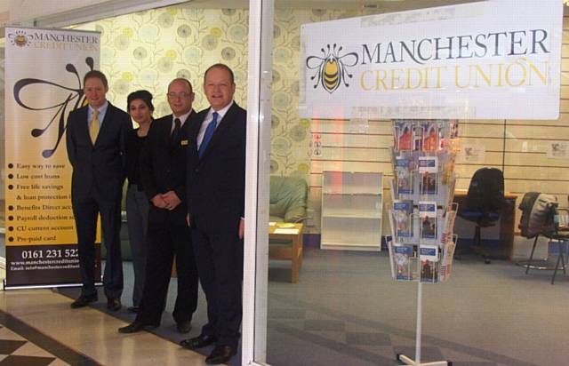 Steve Valentine (Business Development Manager), Sana Nasar (Administration Officer), Martin Ballard (Wheatsheaf Centre Manager), Simon Danczuk MP
