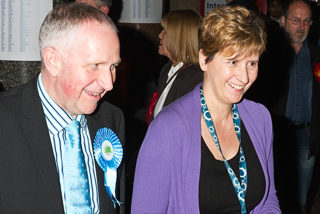 Local Election 2012 - Conservative leader Ashley Dearnley and RMBC Executive Director Pam Smith retain a sense of humour during the power cut