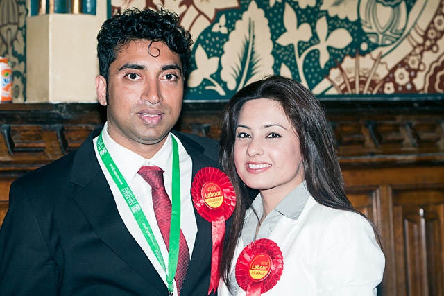 Councillor Farooq Ahmed with his partner, Shefali Begum, newly elected councillor for Spotland and Falinge