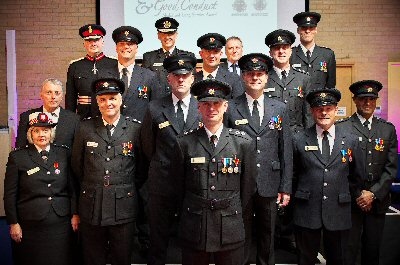 Receiving the Queen’s Fire and Rescue Service Long Service Medal was Firefighter Mark Appleton, Watch Manager Mark Blackman, Watch Manager Mick Bloomfield, Firefighter Tony Carroll, Firefighter Andrew Chesters, Firefighter David Guy, Crew Manager Tony Hurley, Station Manager Dean Nankivell, Station Manager Angus Robinson, and Watch Manager David Wilson