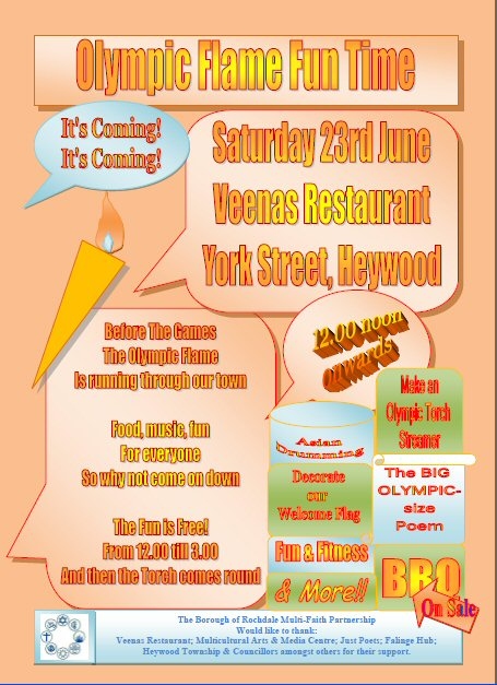 The arrival of the Olympic Torch in Heywood, this Saturday, is to be celebrated with fun and festivities at Veenas Restaurant on York Street