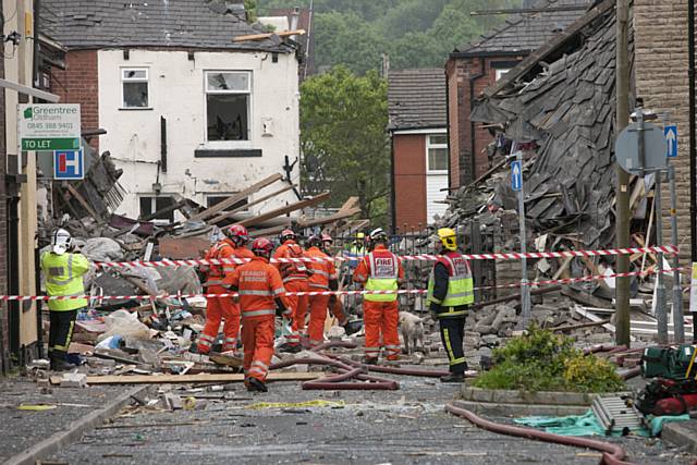 Shaw Explosion, specialist search and rescue teams, including search and rescue dog Echo, are involved in the operation  