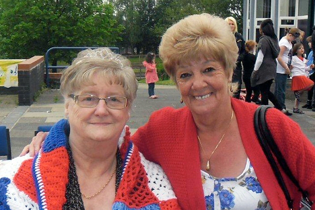 Queen Cindy with Jean Ashworth<br \>Stevenson Square - Jubilee Street Party