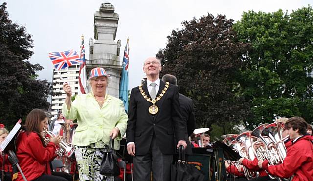 The Mayor and Mayoress enjoy music from Wardle High Youth Band on the day that the Olympic Torch Relay came to Rochdale town centre

