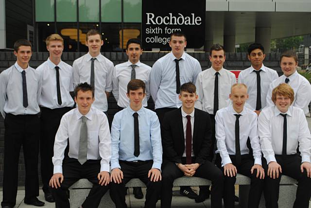 Back row (left to right): Rochdale Sixth Form College students Aaron Brown, Joe Robinson, John Botham, Haitham Kako, Gregg Brierley, Harlon Fallon, Remo Datta, Jack Lockett.

Front row (left to right): Jack Taylor, Tobias Smart, PE Teacher Jamie Harrison, Reece Attwood-Young, Jack McKenzie.