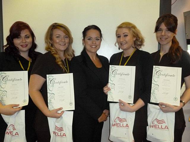 Councillor Karen Burke (centre) with the Level 3 Media Make-up students (left to right): Dannielle Lowe, Rebekah Walsh, Ciara Fitzsimmons and Natalie McGrath.
