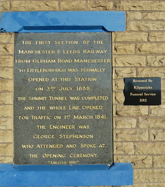 The newly restored plaque at Littleborough station