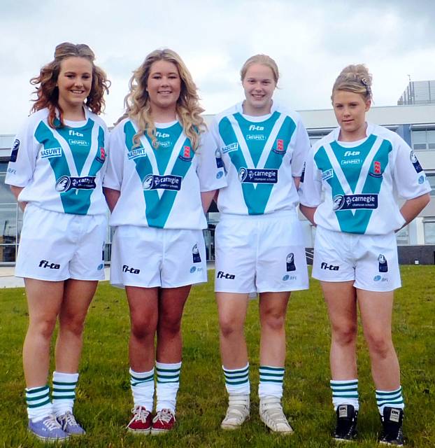 Sophie Holden (captain) lines up alongside Chloe Webster, Jessica Hopkins and Hayley Fielding in their new green kit