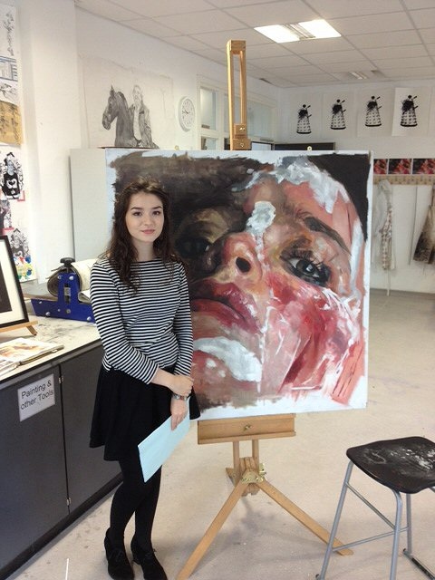 Alicia France at Rochdale Sixth Form College celebrating her A-Level results 