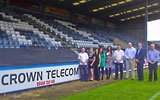 Iain Johnstone (Sales and Marketing Manager, Rochdale AFC), Mark Nicklin (Crown Telecom MD), Alex Nicklin, Peter Campbell, Hollie Jones, Katrina Heyworth, Lisa Blackburn, Jessica Penrice and Ben Mulholland