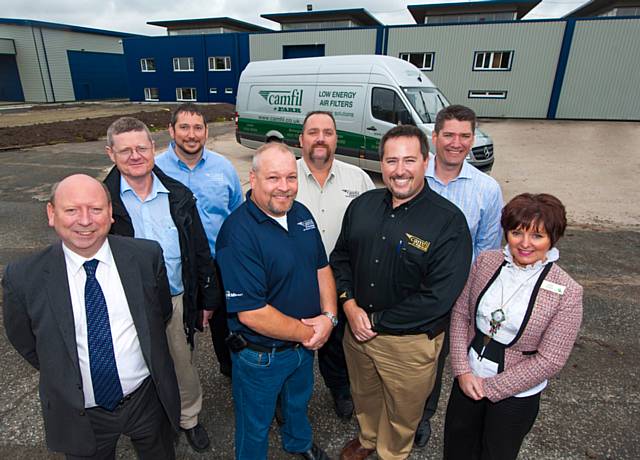 Camfil Farr APC president Lee Morgan (third from right) and European sales director Rick Kreczmer (second from right) gather outside the planned UK manufacturing facility with other company representatives and local officials: Camfil Farr APC president Lee Morgan (third from right) and European sales director Rick Kreczmer (second from right) gather outside the planned UK manufacturing facility with other company representatives and local officials